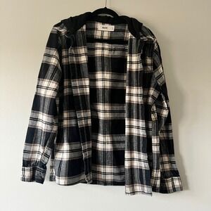 Hollister‎ Black Plaid Flannel Shirt Hoodie Womens Size Large